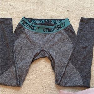 Gymshark Gray Leggings with Teal Waistband